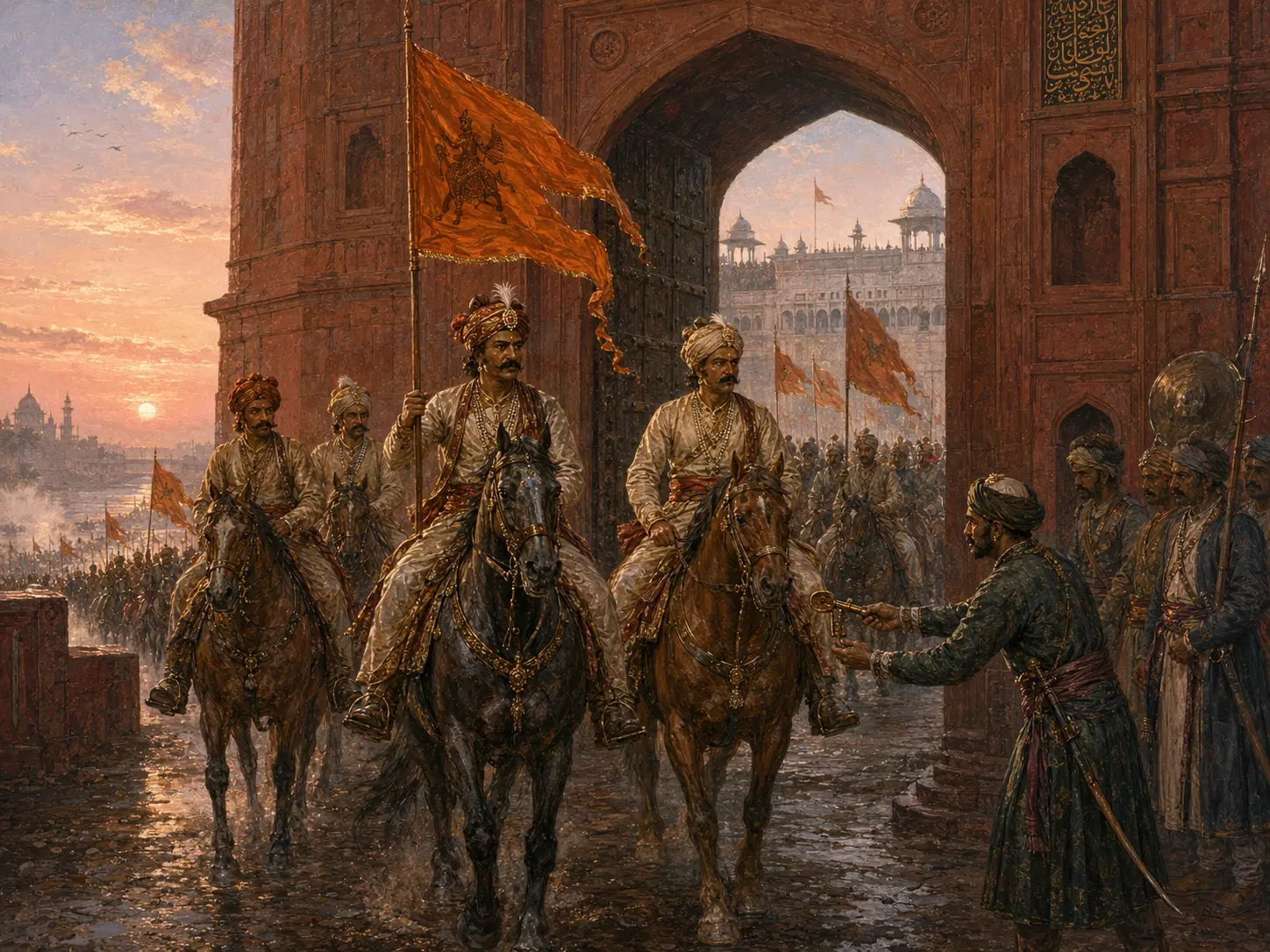 An illustrated Maratha entry into Delhi during the Hindustan Campaign of 1771